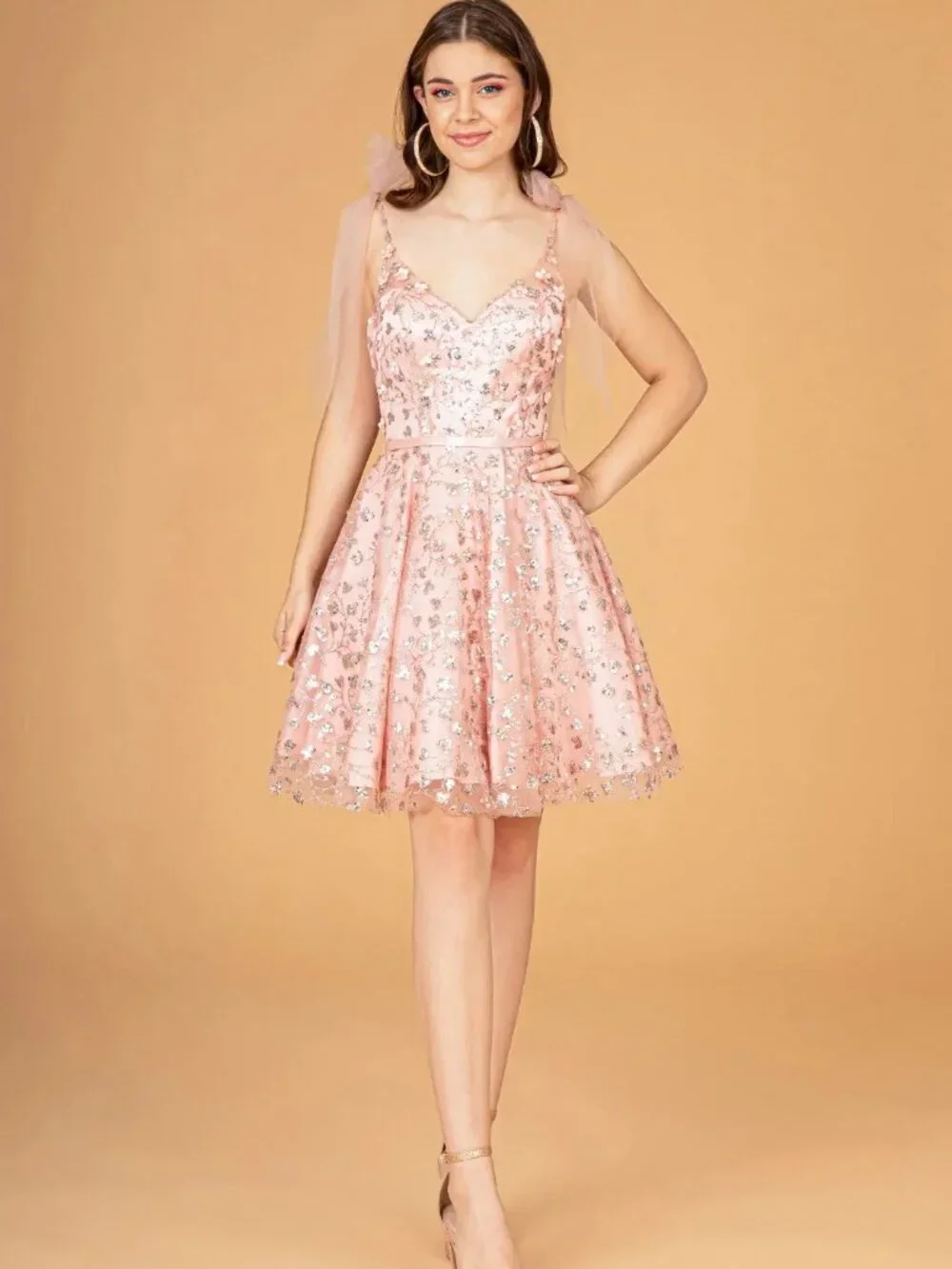 NEW ROSE GOLD Lace & Sequin Spaghetti Strap Cocktail Dress Embellished GS3088
